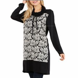 Plus Sz Draw String Cowl Neck Long Knit Tunic